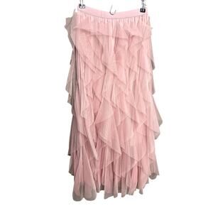 Buzz Midi Skirt Rose Small Ruffled Balletcore Pink Sheer Mermaid Coquette Fairy